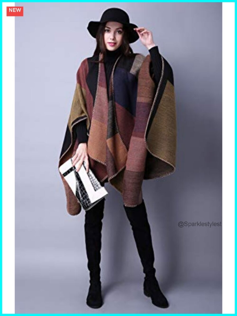 Reversible Poncho Sweater Cape Shawl Wrap Winter Warm - Picture 2 of 6